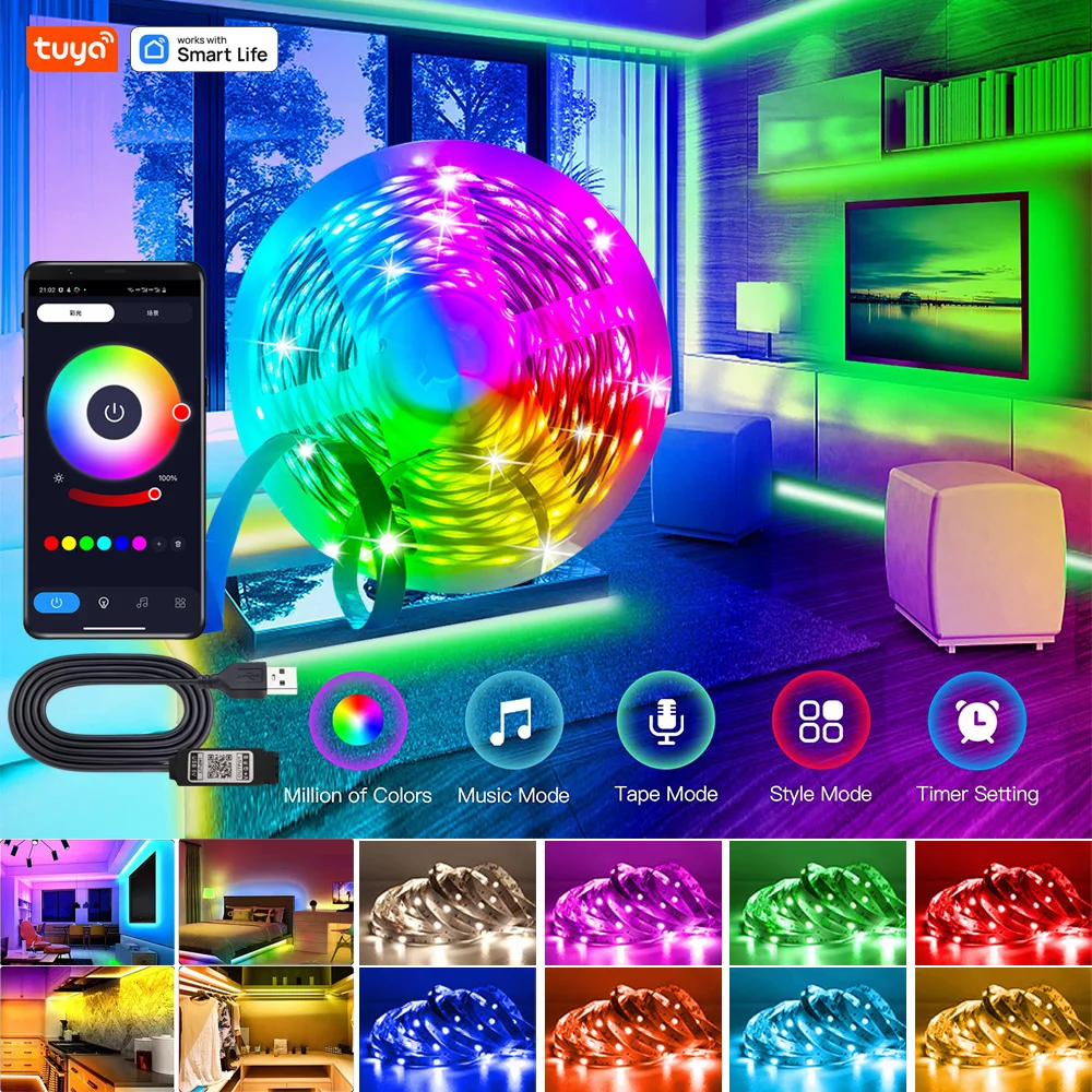 Tuya LED Strip Lights RGB ,5V 16 million colors, RGB , Led Strip Lighting Music Sync, Color Changing for Party Home
