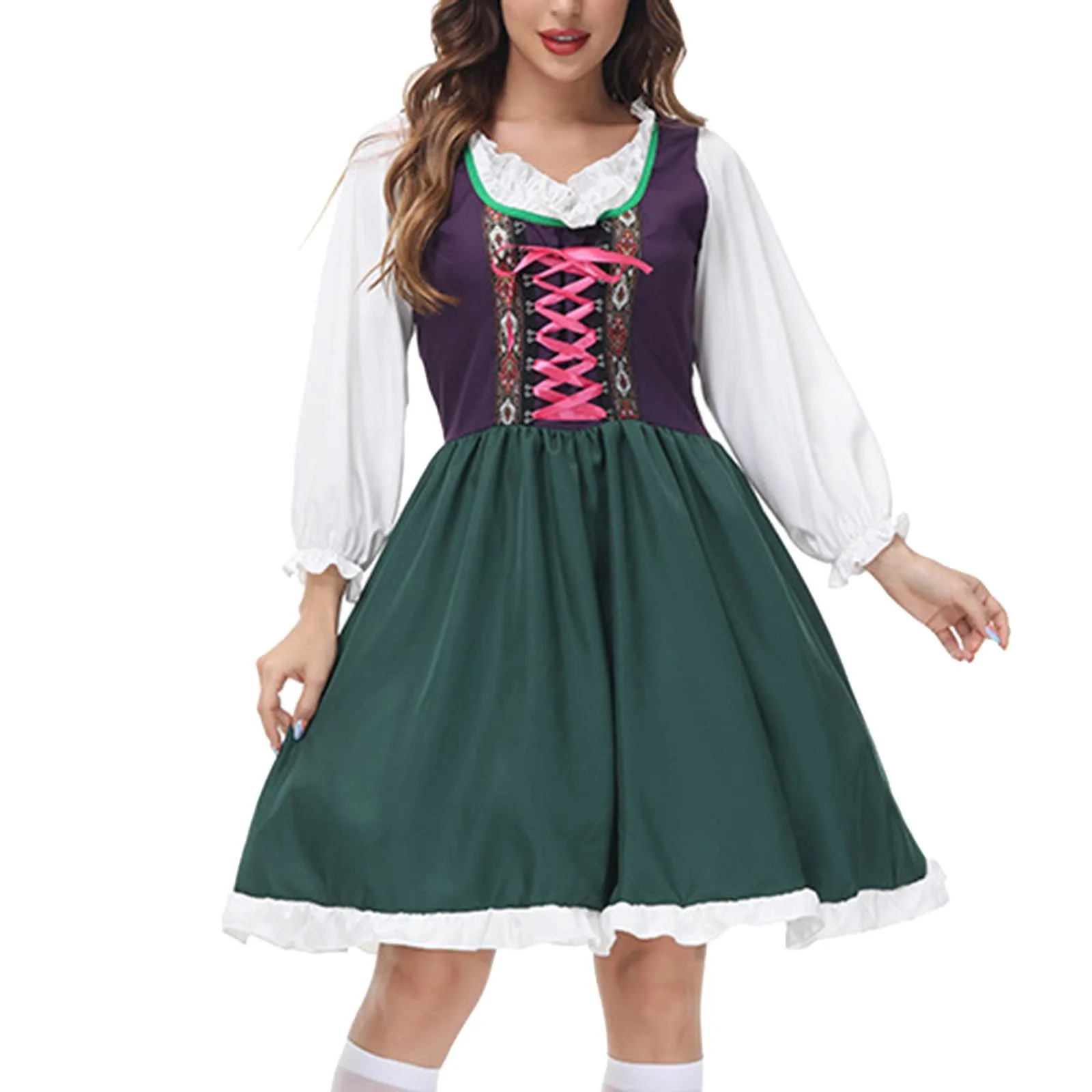 

Female Traditional Bavarian Octoberfest Dresses German Beer Wench Costume Adult Plaid Oktoberfest Dirndl Dress With Apron