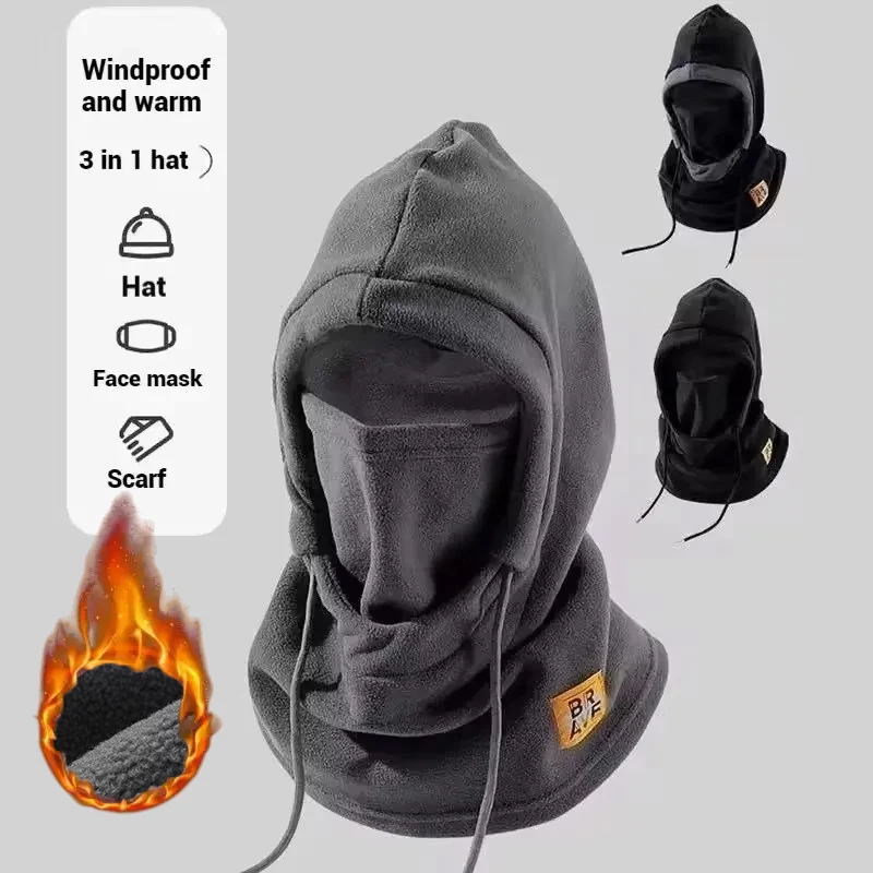 Warm Ski Balaclava Hat Winter Windproof Cap for Men Women Outdoor Hood Cap Cold Padded Hood Beanies Plush Warm Cycling Hat
