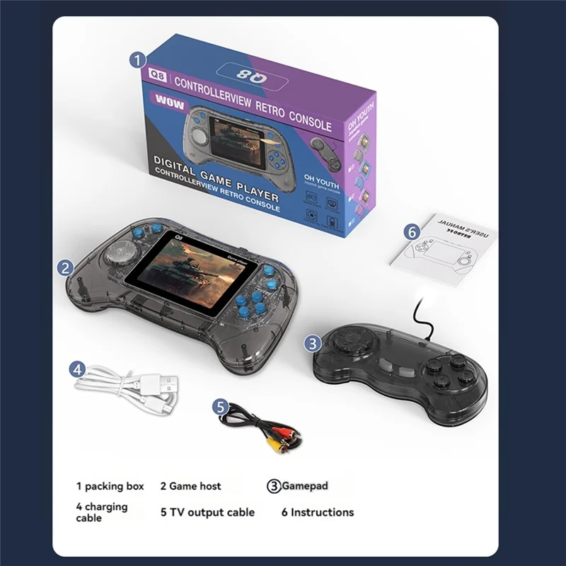 

Портативная игровая консоль Q8, 3,0-дюймовый экран, классические игры 800 в 1, 2 игрока, поддержка ТВ-соединения для детей