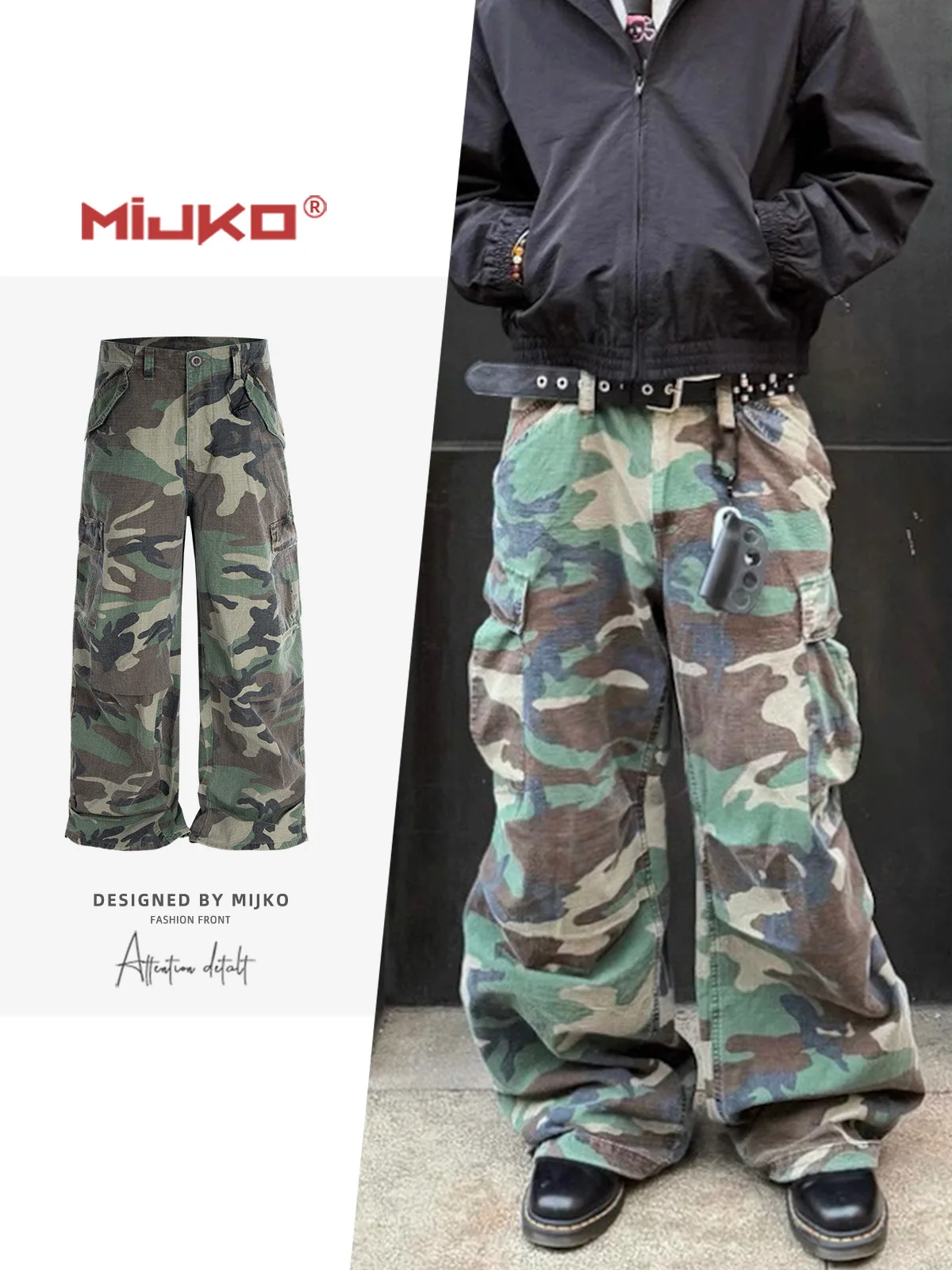 

Брюки MIJKO, винтажные рабочие брюки с камуфляжным карманом M65 8531