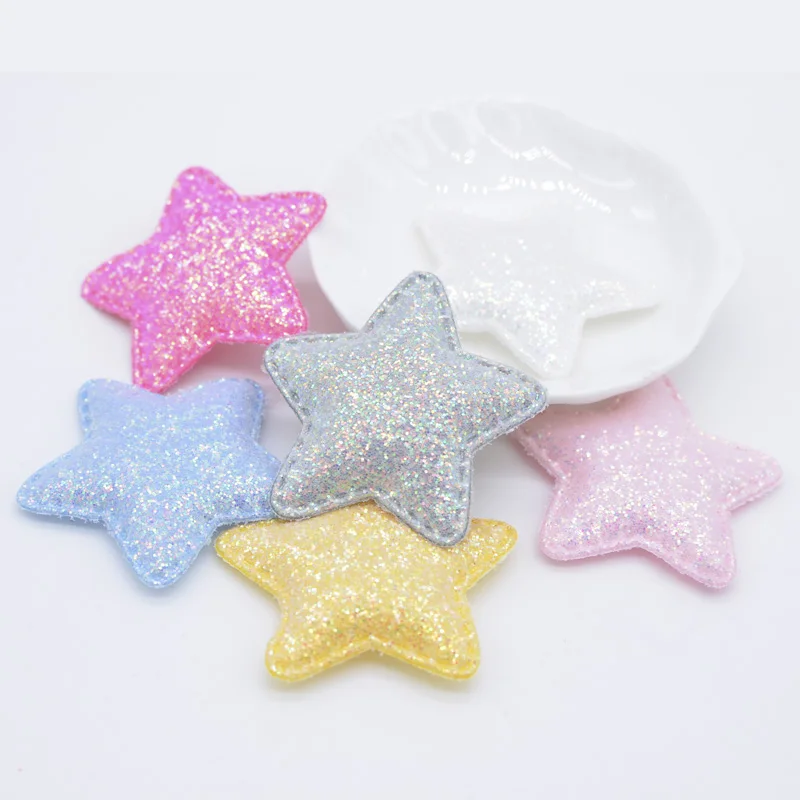 12Pcs Glitter Fabric Padded Star Applique for DIY Headwear Hair Clips Decor Baby Hats Headbands Ornaments Accessoies Patches