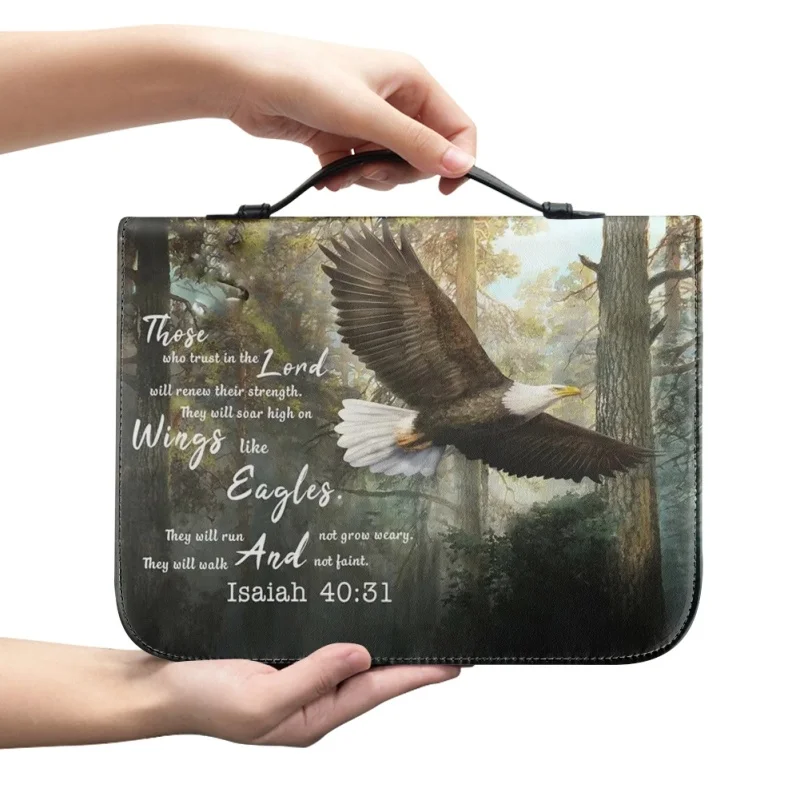 Soar Those Who Trust In The Lord Isaiah Print Church Bible Cover Case PU Handbags Study Book Holy Storage Boxes For Women