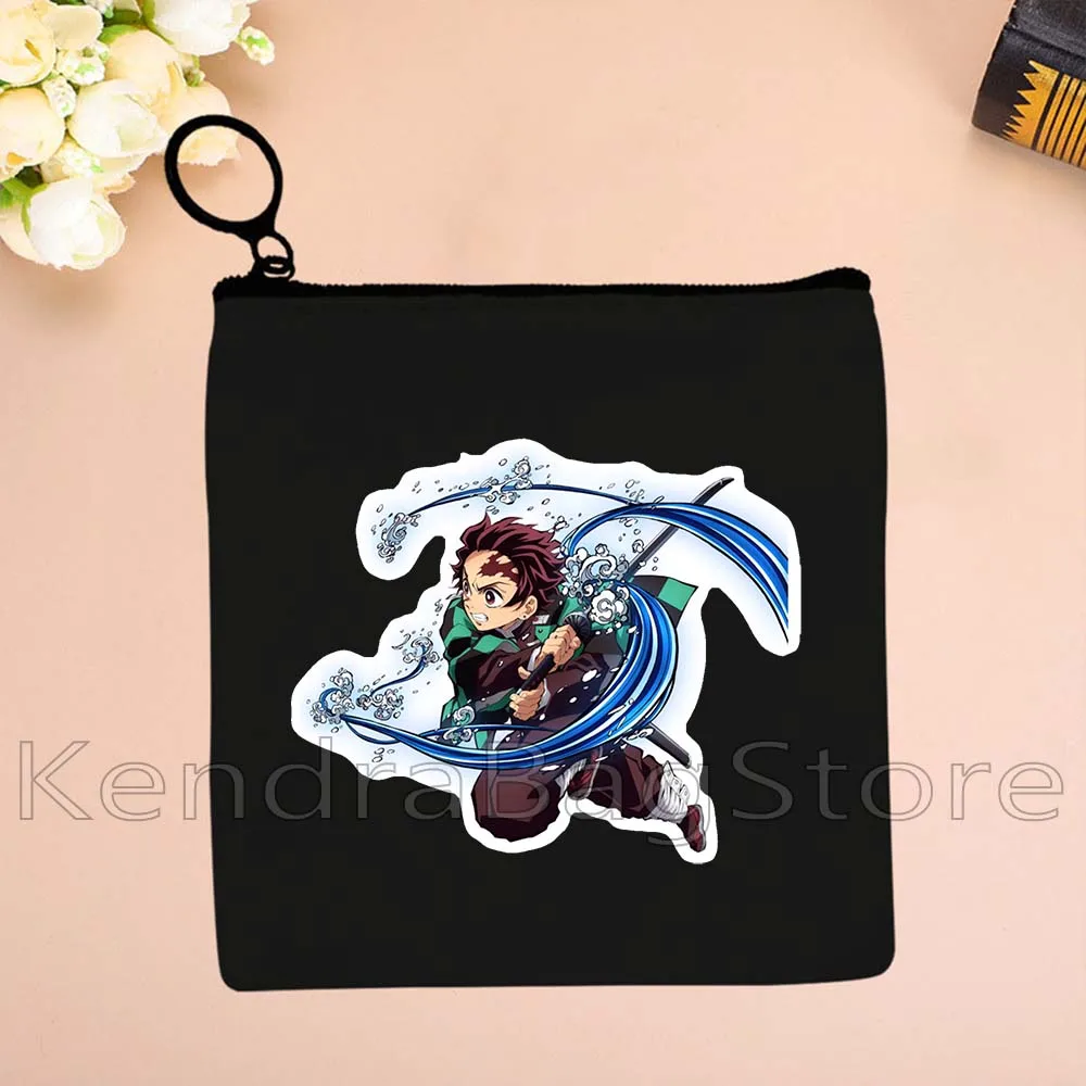 Anime Demon Slayer Kimetsu Tanjiro Kawaii Chibi Graphics Kamaboko NezukoChan Canvas Coin Purse Key Case Small Bag Wallet Pouch
