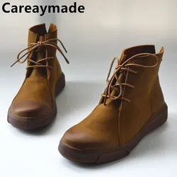 Careaymade-handmade head layer skóra płaska podeszwa krótkie buty, skóra bydlęca sztuka RETRO, Mori dział rekreacyjne buty damskie 8558-1