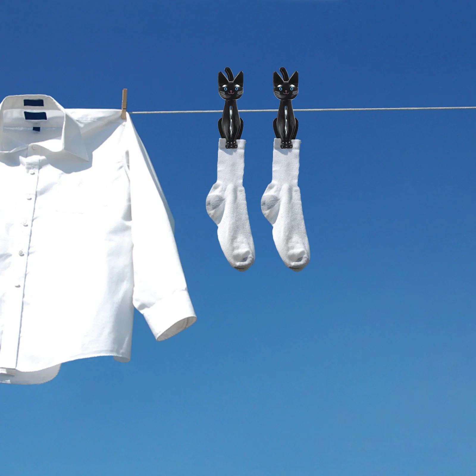 

4pcs Black High Elastic Clothespin Cute Cat Windproof Quilt Clips Large Size Plastic Garment Pegs Laundry Accessories Cloth