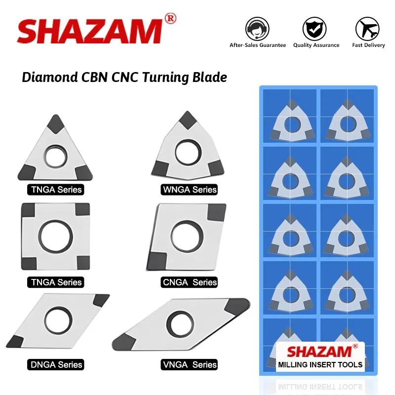 

SHAZAM Diamond CBN CNC Поворотная лопасть WNMG/TNMG сверхтвердая фрезерная вставка для закалочной стали, чугуна Ete