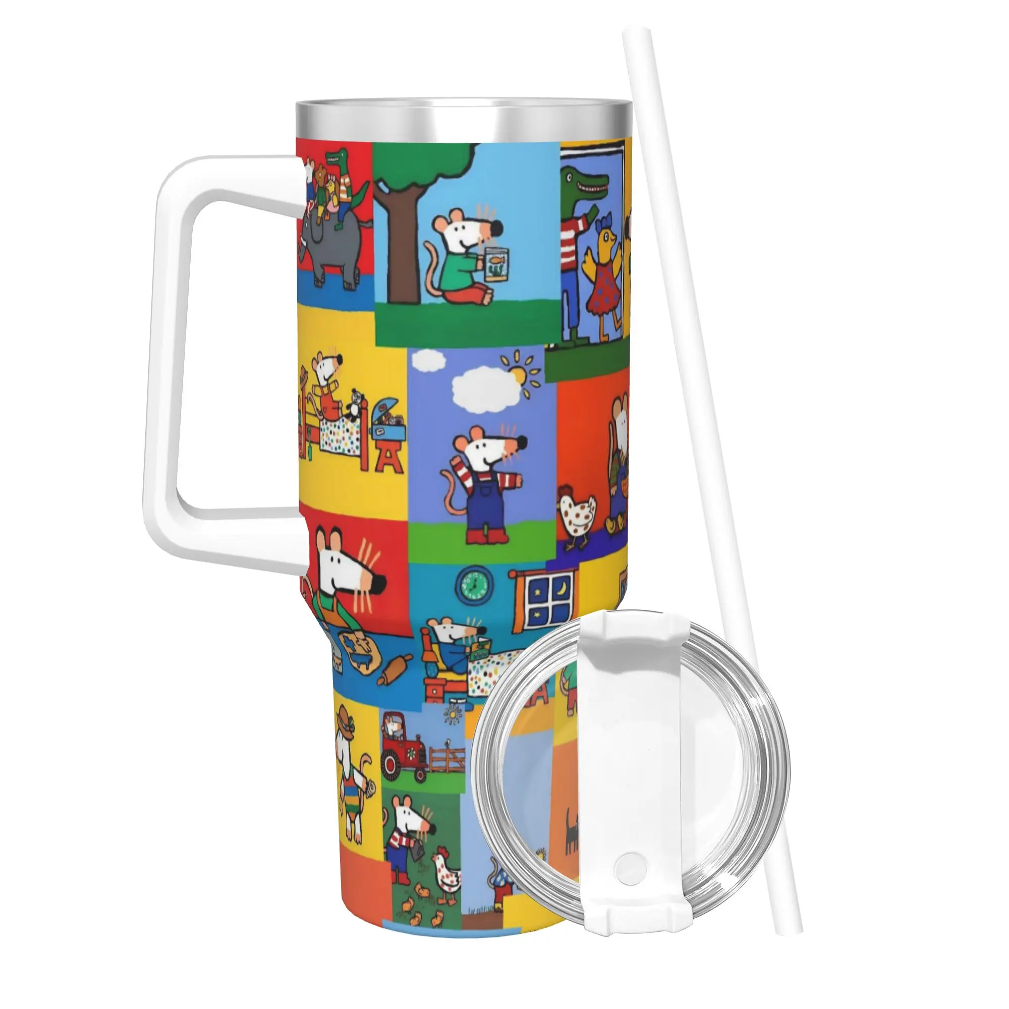 Maisy Mouse Tumbler With Straw  Stainless Steel Tumblers Cup Double Wall Vacuum Insulated for Cold Or Hot 40oz