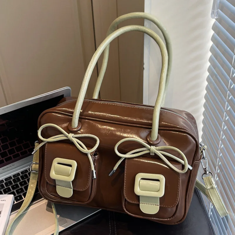 2025 New Retro Bow Boston Bag - Small Crossbody Shoulder Bag, Lightweight Designer Purse, Vintage Handheld Bag