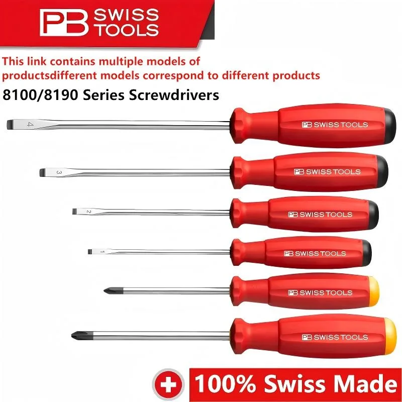 PB SWISS TOOLS NO.8100/8190 Series Screwdrivers, Phillips and Word Multifunction Screwdriver with Convex Shank Back Repair Tools