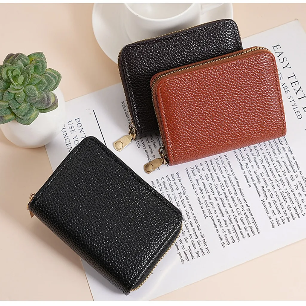Pu Card Wallet Minimalist Credit Id Card Wallet Zipper Card Holder Portable For Cash Business Trips Daily Out