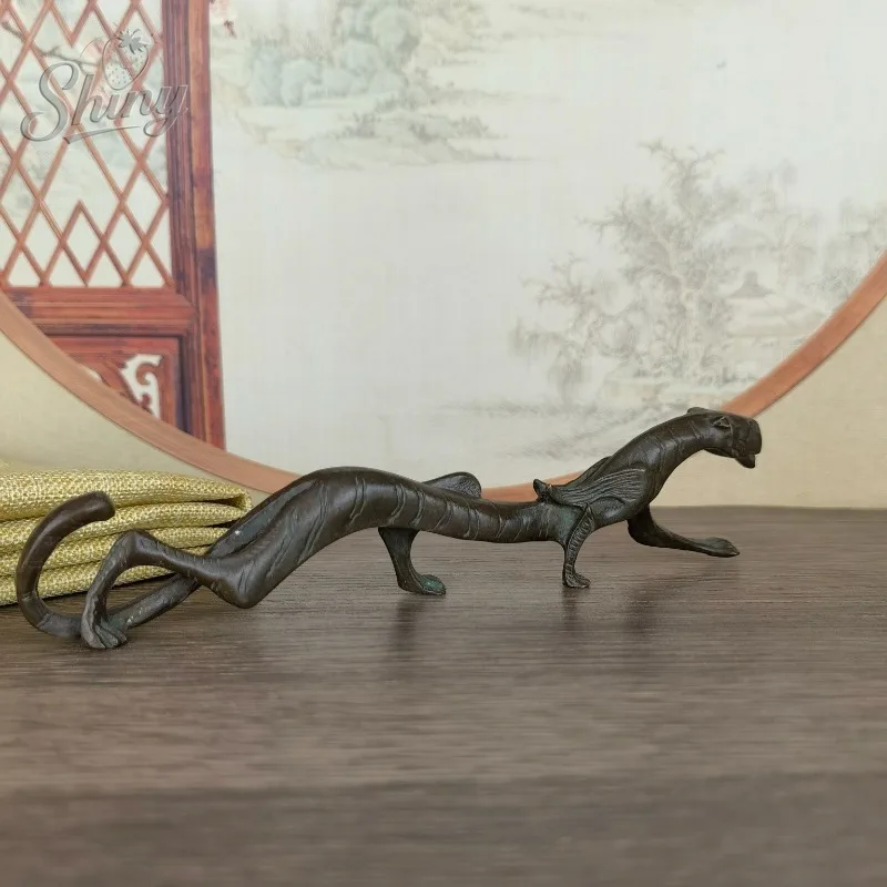Copper Antique Tiger and Dragon Pen Holder Stationery Study Office Desk Decoration Pen