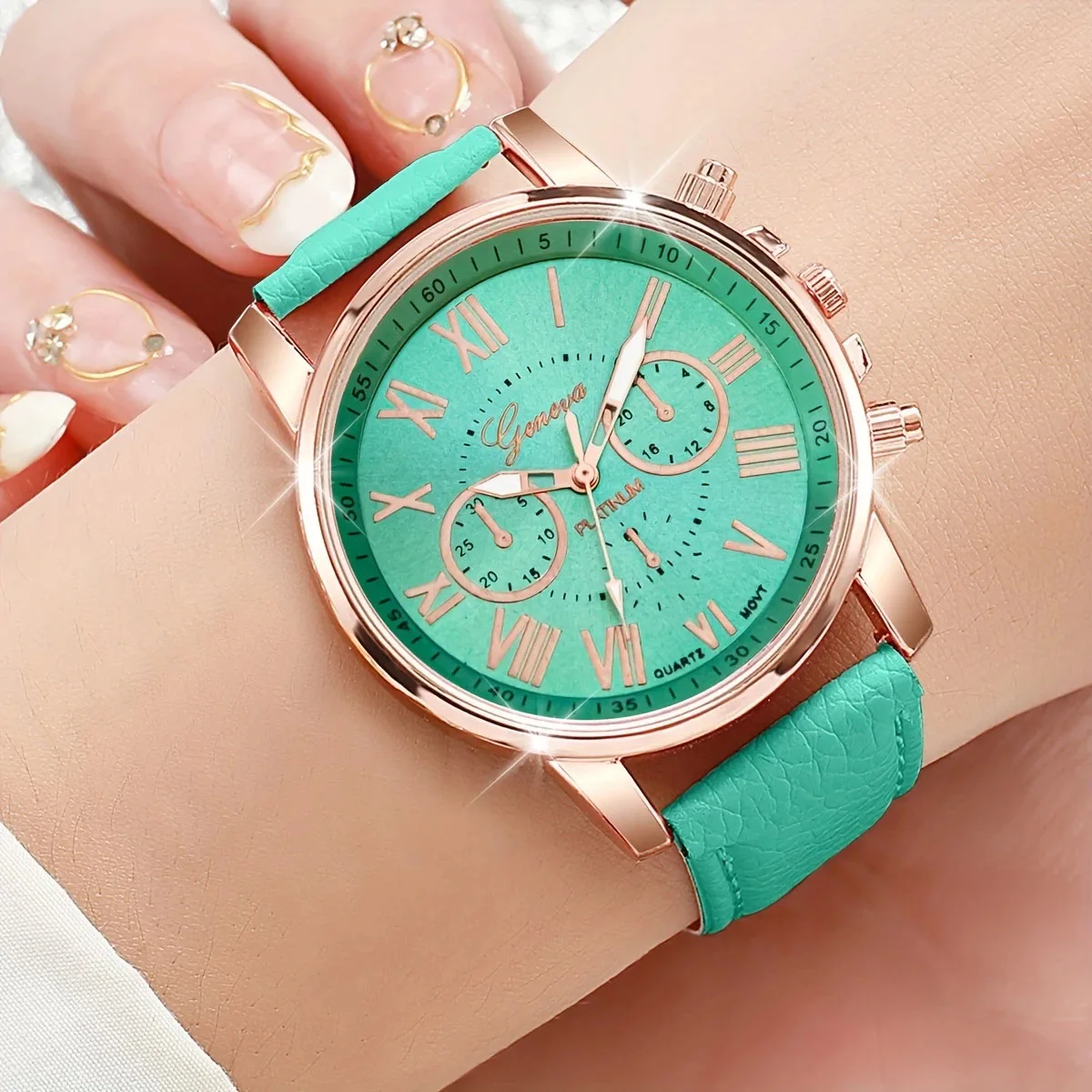 Ladies, students, fashionable temperament, casual candy color matching, Roman dial quartz watch combination set, 12 pieces/set image 3