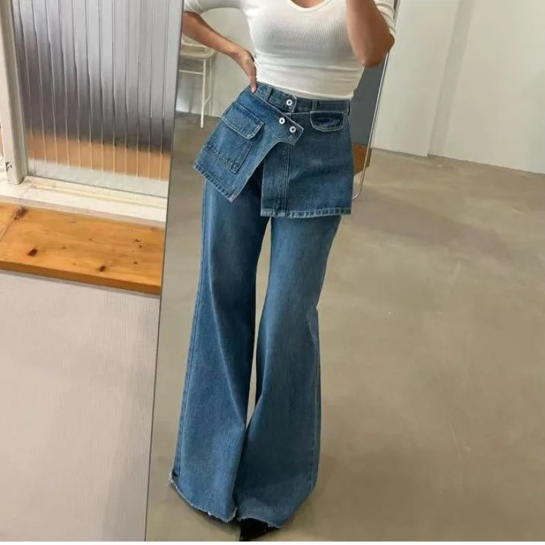 

Women's High Waist Flared Jeans Spring Summer New Sle Dongda Gate Waed Button Micro Flare Long Pants Slimming Curtain