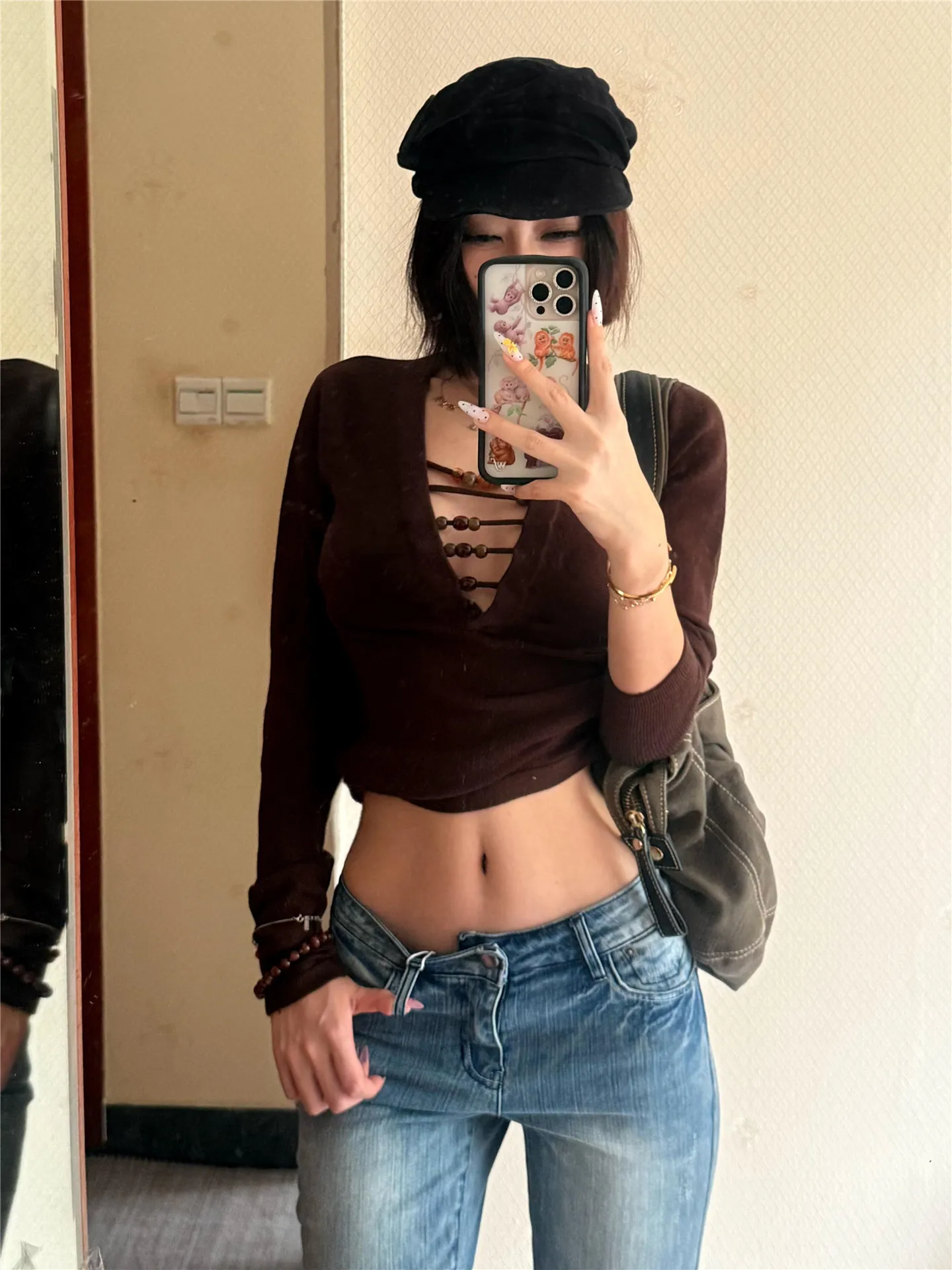 

American Style Vintage Low Waist Bell Bottom Jeans Women's Spring Autumn Washed Slim Fit Elastic Design Sensation Floor Lengt...