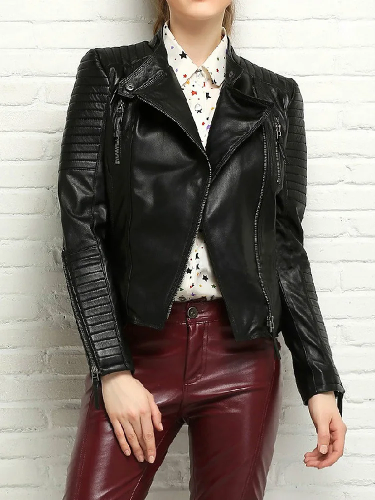 Ailegogo New Spring Autumn Women Black Pu Faux Leather Short Jacket Basic Bomber Motorcycle Biker Punk Coat Outwear Female