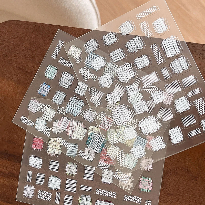 Vintage Style Plaid Lace Fabric Cloth 3D Self Adhesive Nail Art Stickers Embossed Nail Art Decoration Sticker Manicure Decal