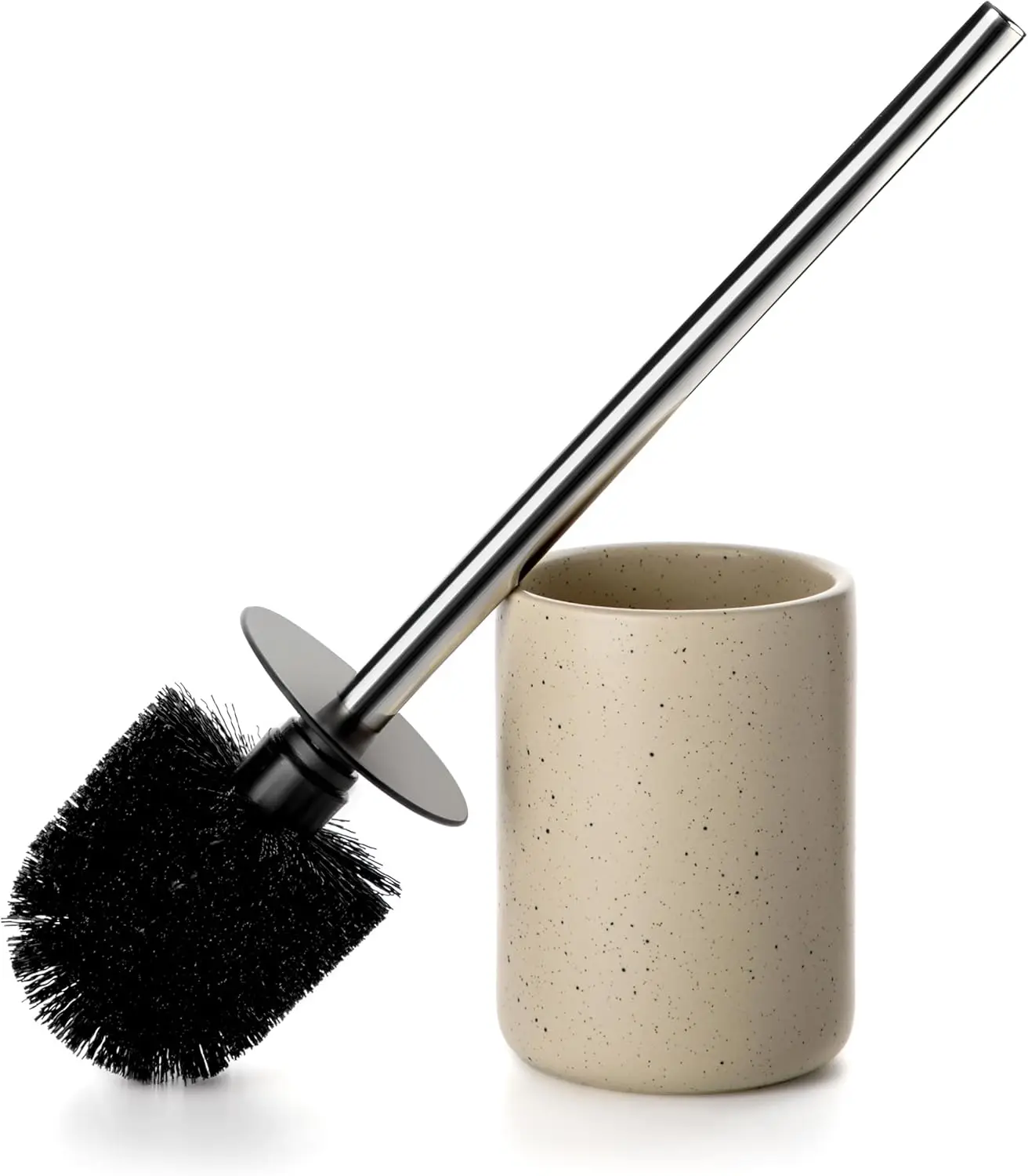 

Ceramic Toilet Brush & Holder Set with Stainless Steel Handle, Freestanding Deep-Cleaning Brush, Small Sturdy Storage