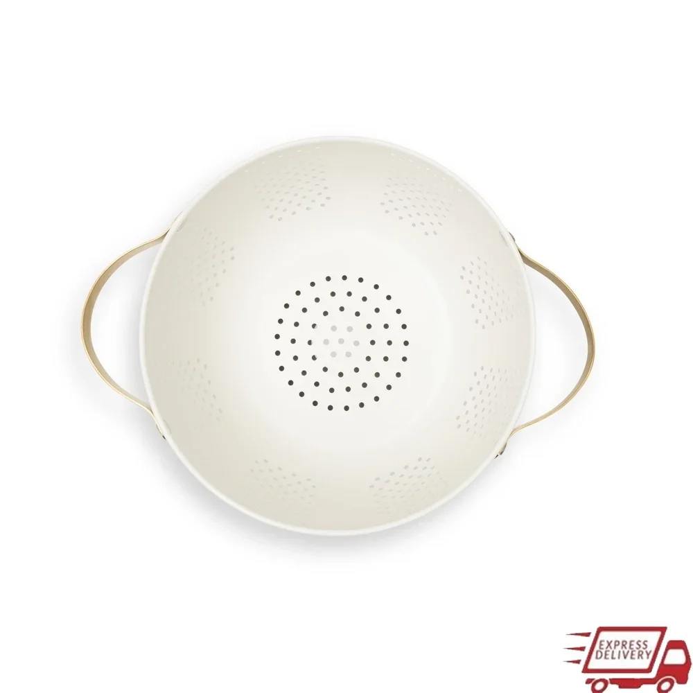 

Stainless Steel Colander with Gold Handles 5QT Durable Kitchen Strainer Perfect Rinsing Draining Pasta Fruits Vegetables Easy to