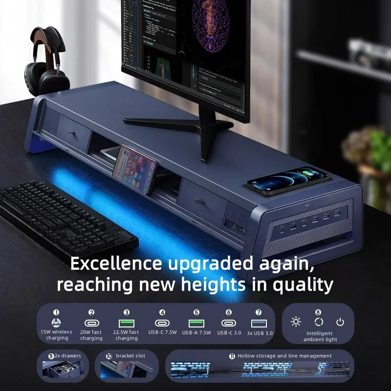 Computer height-increasing stand usb office magic tool desktop storage desktop monitor stand base neck guard