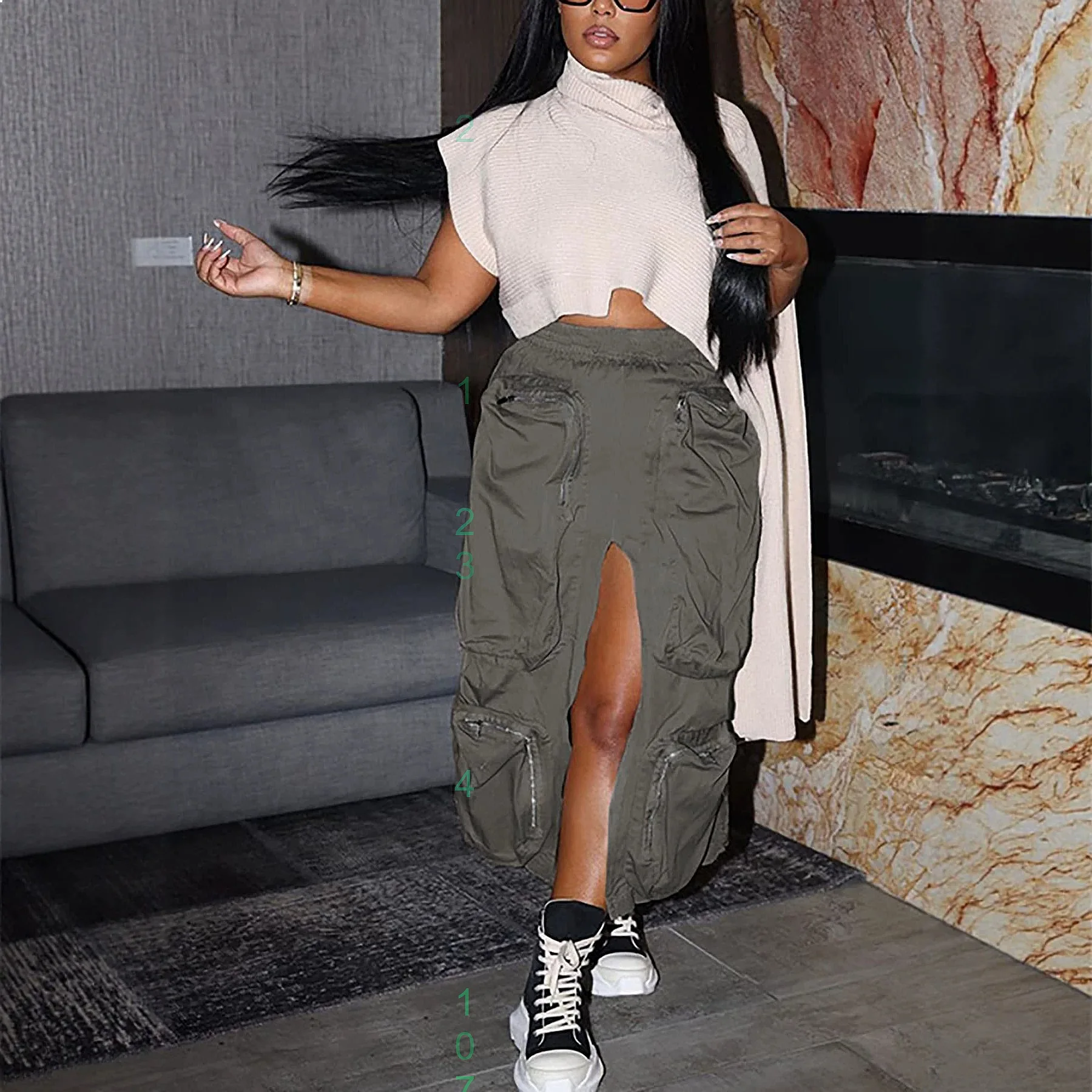 

New Arrival Cargo Skirts with Stereo Pockets, Casual Split Midi Skirts for Spring Summer