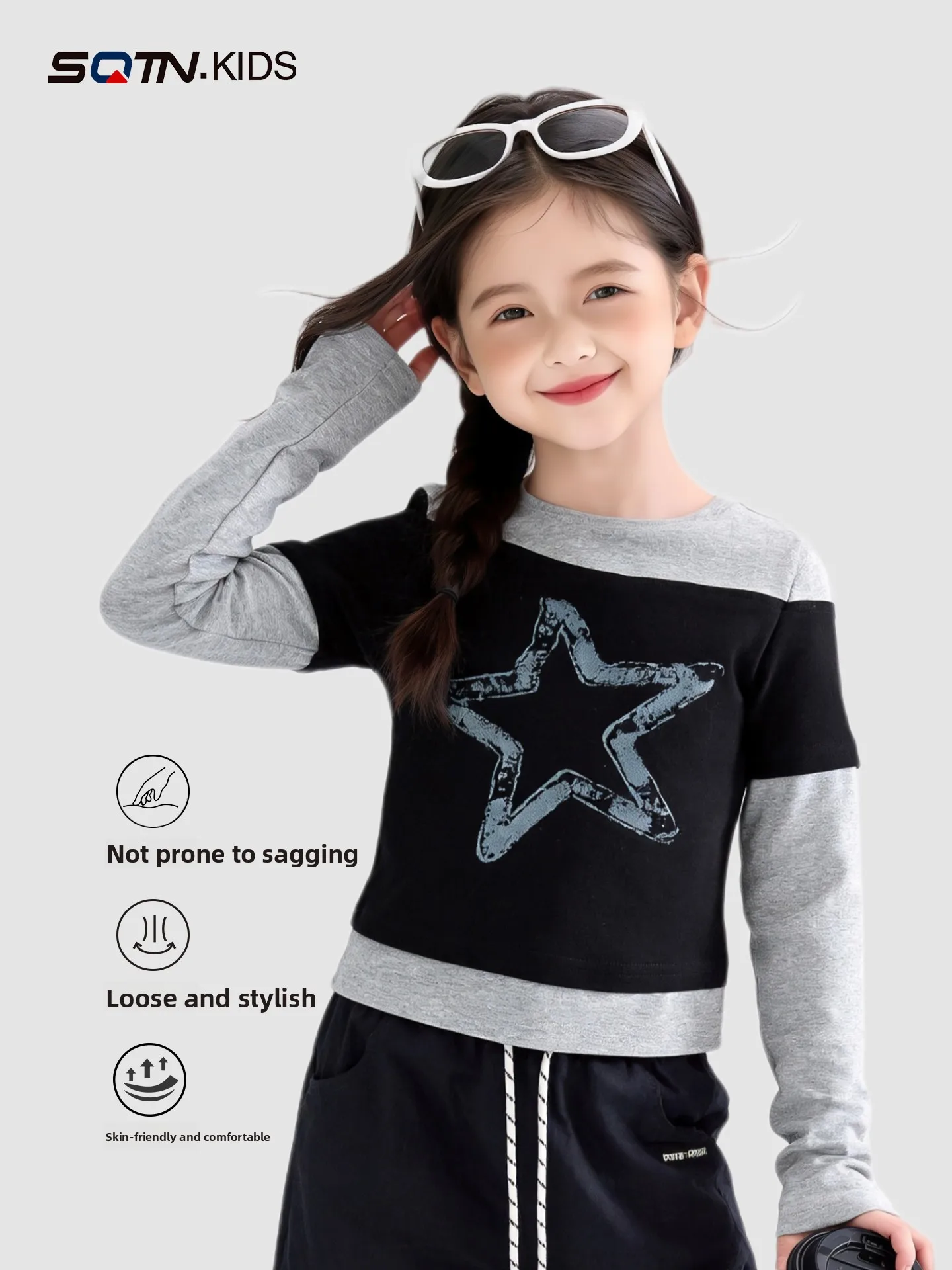 Girls Long Sleeve Base Shirt Autumn New Style Children's Fake Two-Piece Top Korean Style Spring Autumn Long Sleeve T-shirt Tr...