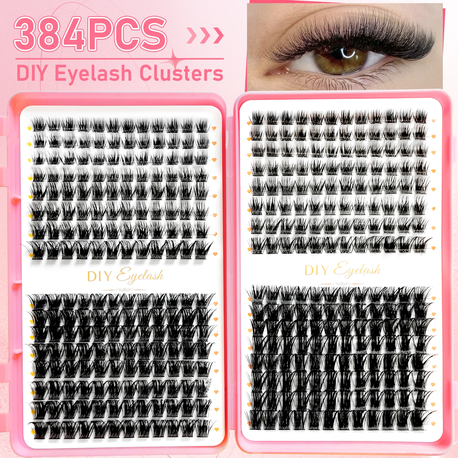 384 Stück Einzelwimpern Wimpernbuch Wimpernverlängerungen Falsche Wimpern DIY zu Hause Cluster-Wimpernverlängerungen Make-up
