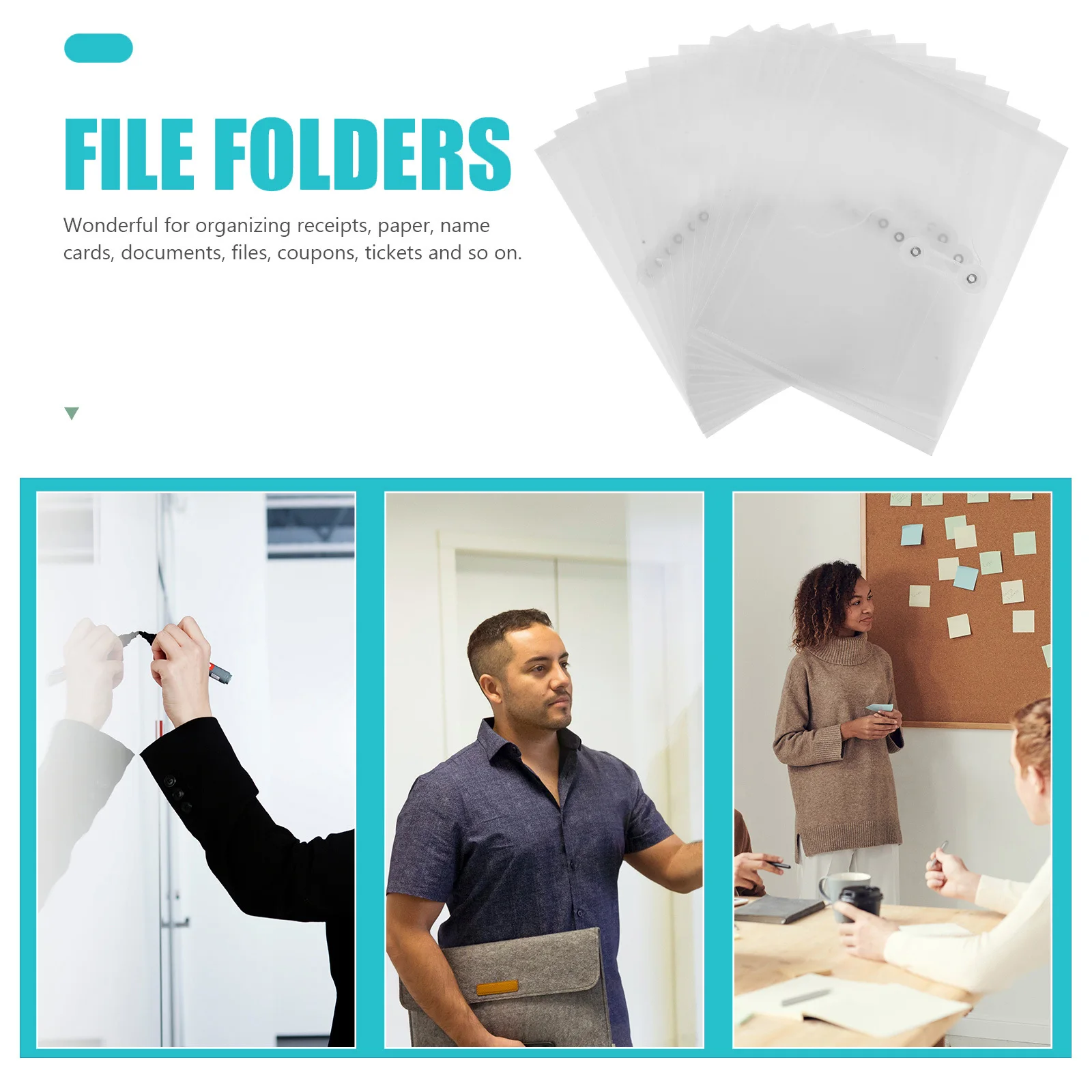 12pcs File Folders A5 Clear Document Bags Reusable File Organizer With Rope Button Closure Transparent Storage Pouch For Office