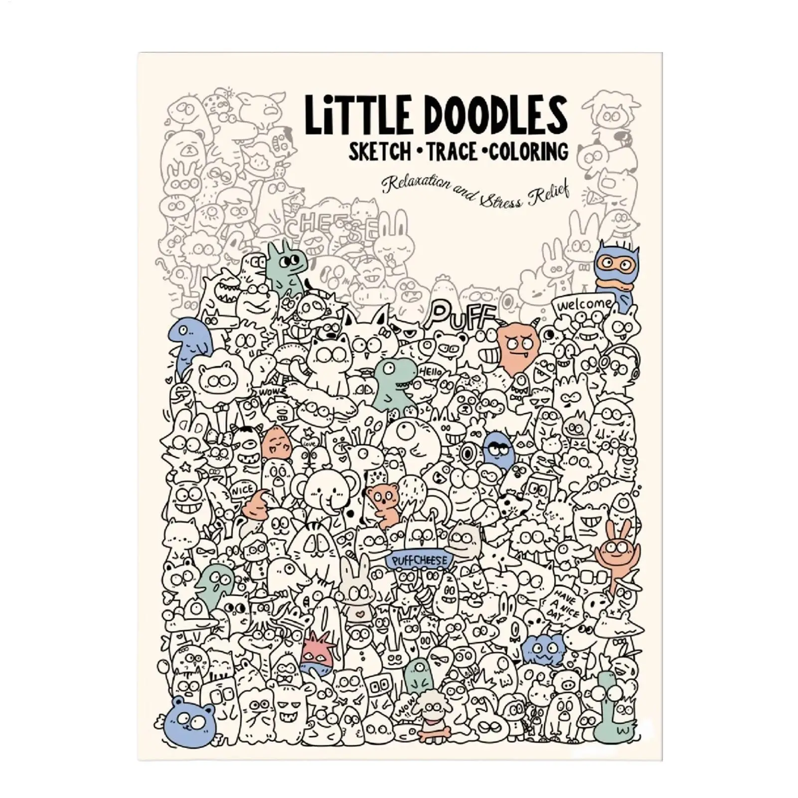 Doodle Art Adult Coloring Book Mindfulness Stress Relief Activity Cute Doodles Patterns Trace & Color Book For Women Men Adults