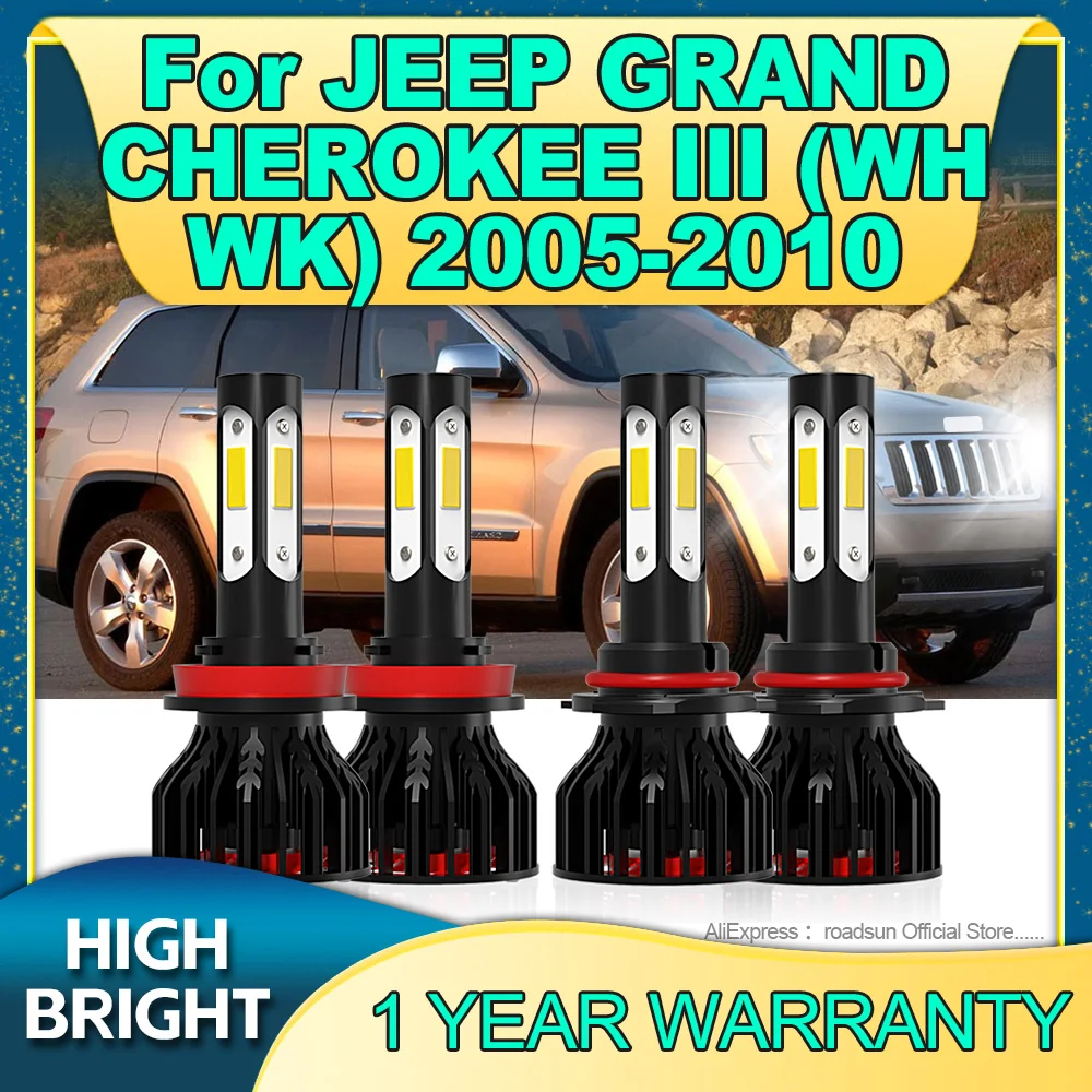 

2/4Pcs LED Bulb HB3 Headlight 25000LM H11 Car Lamp 4Side Chip For JEEP GRAND CHEROKEE III WH WK 2005 2006 2007 2008 2009 2010