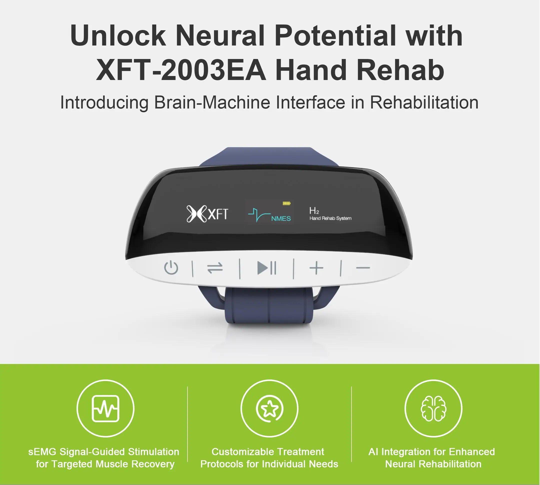 XFT-2003EA Clinical Hand Rehab System 5 Modes EMG Monitoring Muscle Strength Visualization Waterproof Wireless Customizable