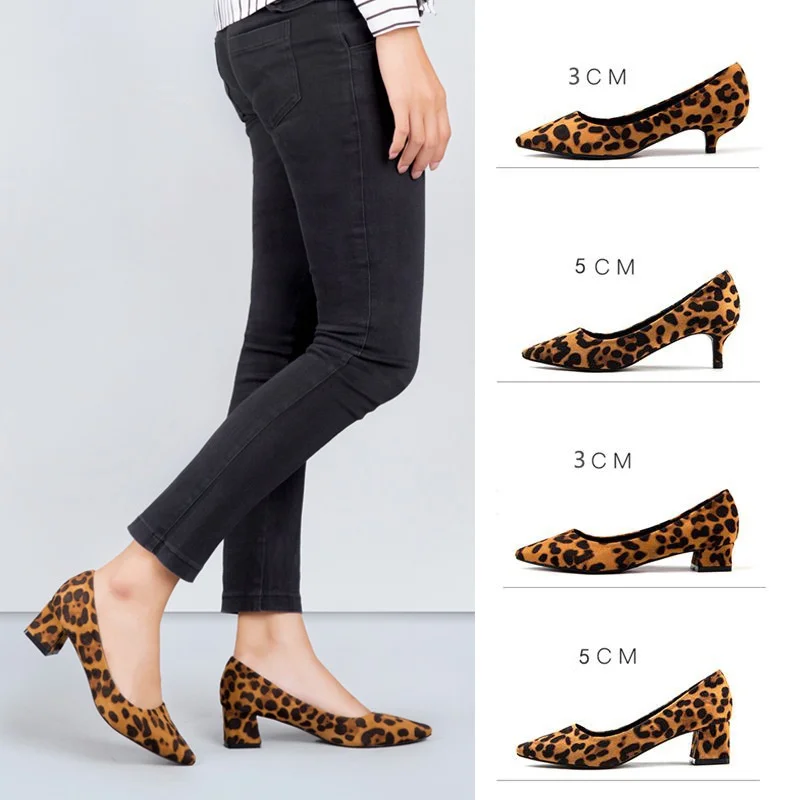 Sexy High Heel 3-7CM Women Shoes Flock Simple Pointed Toe Slip on Leopard Print Pumps Fashion Party Club Shoes Women Mujer