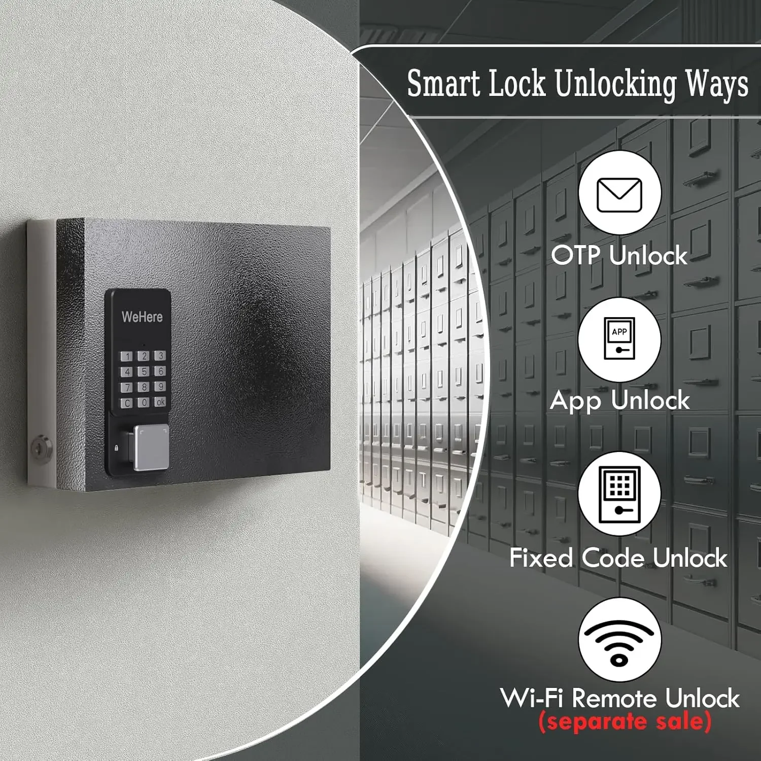 WeHere Smart Lock Box Wall Mount, 16 Keys Storage Cabinet,One Time Password,Fixed Code,OTP/APP Bluetooth/WiFi/Code/Key Unlock