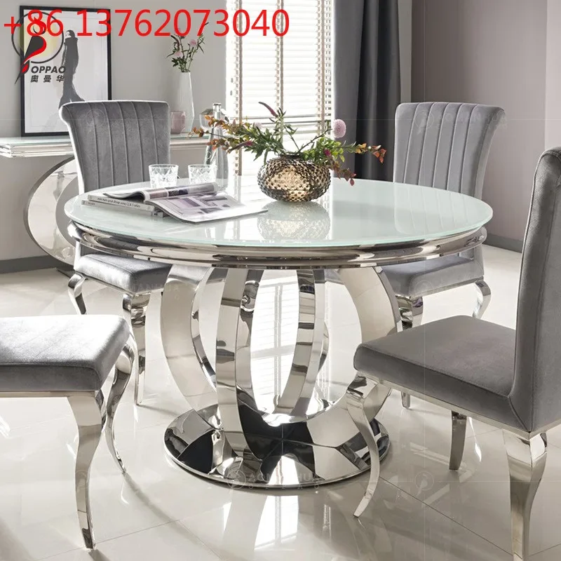 Light luxury stainless steel round table Modern simple marble dining table Eating table