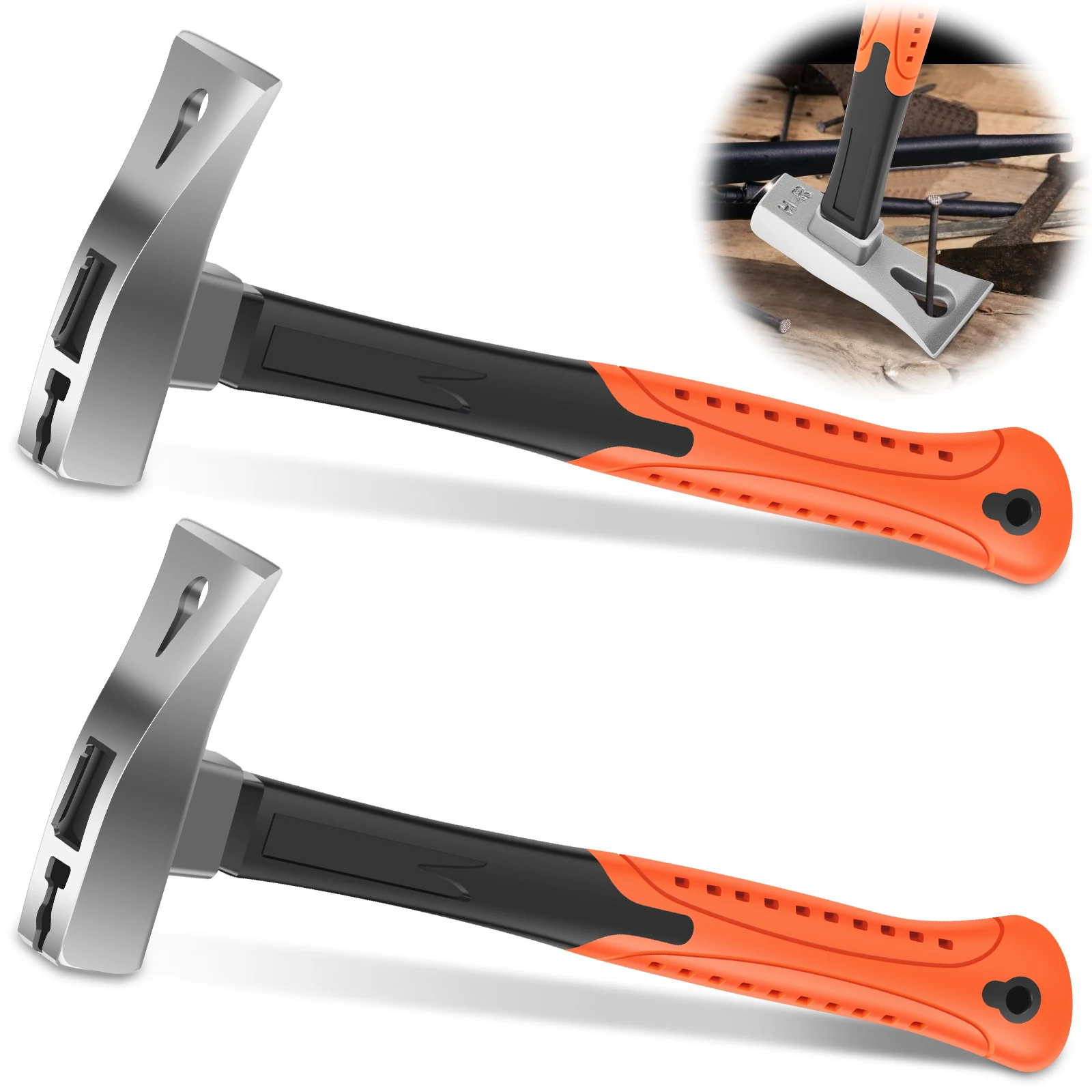 

3in1 Pry Bar Hammer Crowbar Hammer with Nail Puller 13" Carbon Steel Pry Bar Multifunctional Tool for Log Splitting Tree Cutting