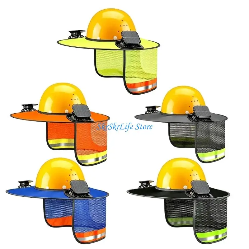 E65E Hard Hat Sun Shade Full Brim Neck Cover with Solar Fan And Reflective Strips