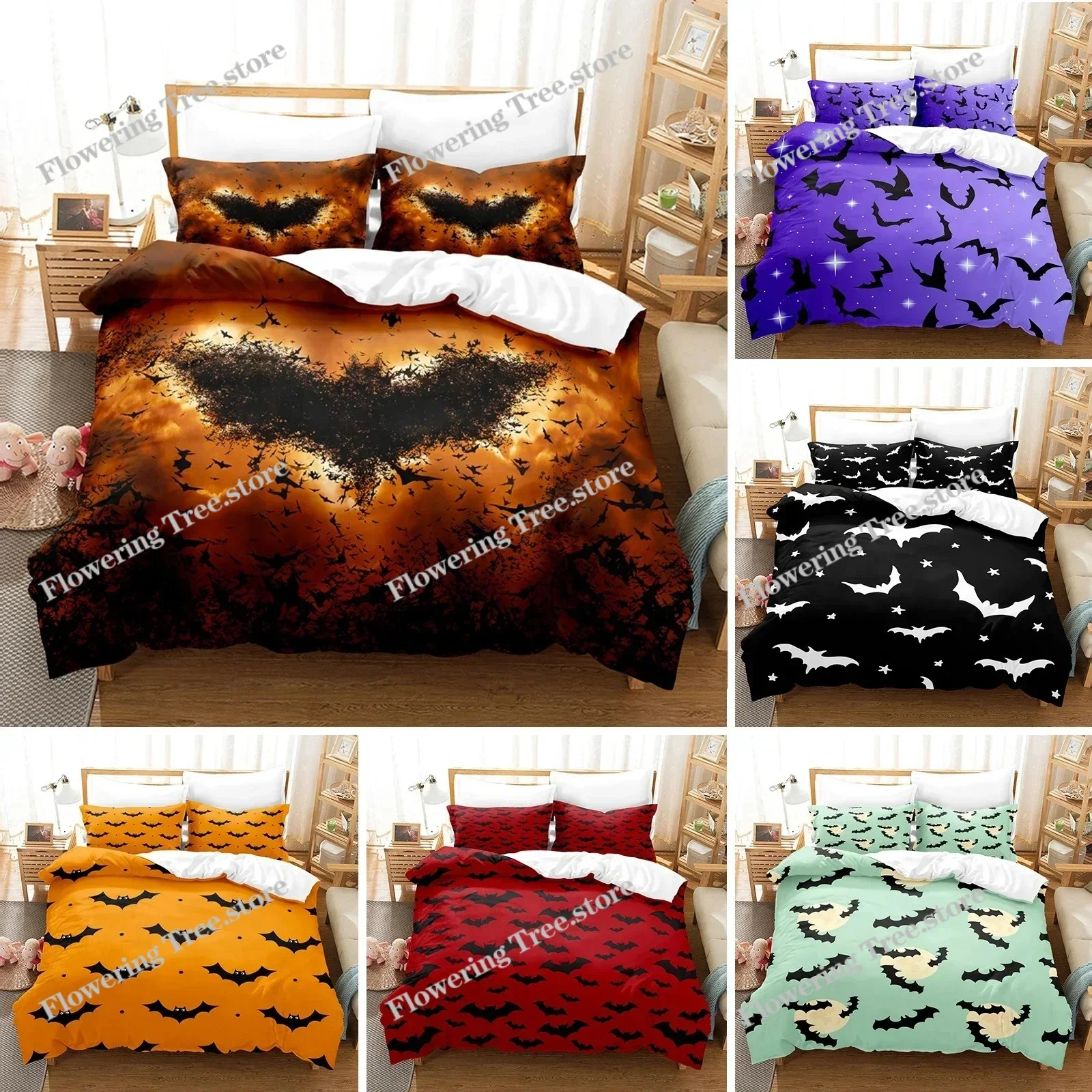 

Bats Bedding Set 3D Printing Bedroom Decor Duvet Quilt Cover Twin Queen King Single Double Bedclothes With Pillowcase