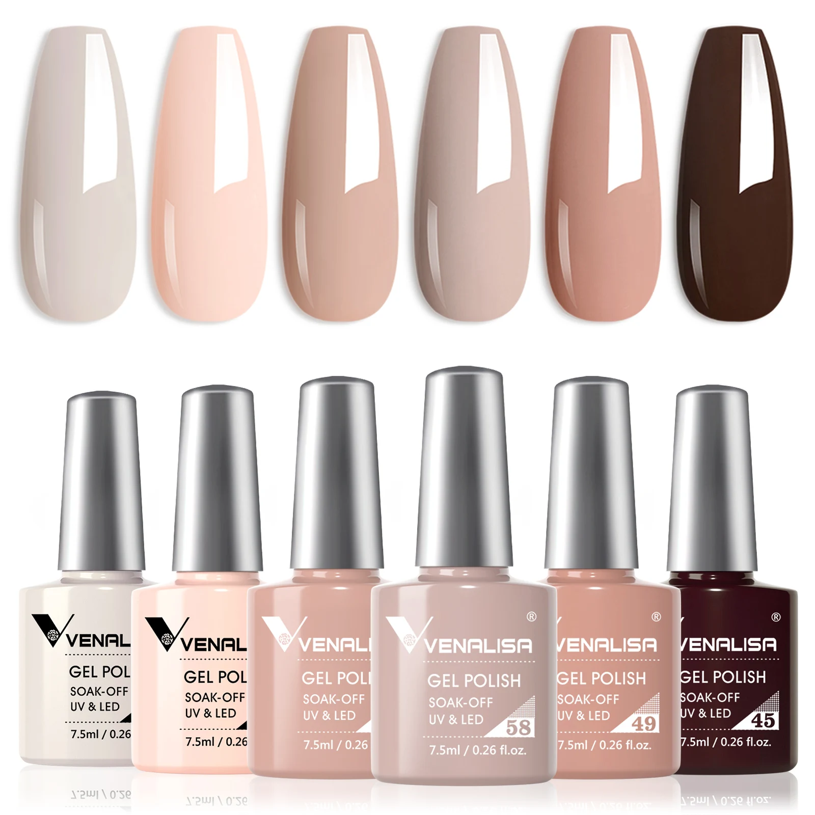 6Pcs/Lot Venalisa Gel Nail Polish Kit Long Lasting Nude Natural Color Brown Earth Coffee Rubber Base Coat Jelly Gel