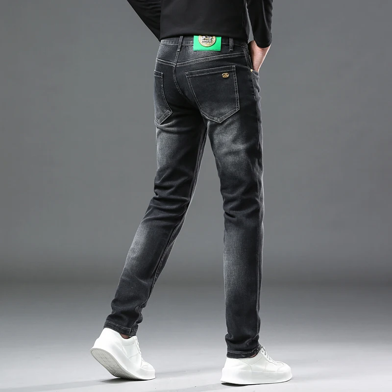Black gray jeans men 2024 new fashion slim fit skinny stretch casual all-match business office shopping long pants