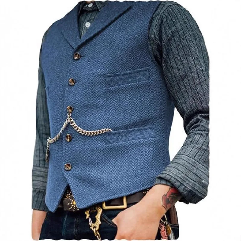 Men's Korean Version Slim-fit Herringbone Vest With Lanyard Casual Business Professional Formal Suit Vest