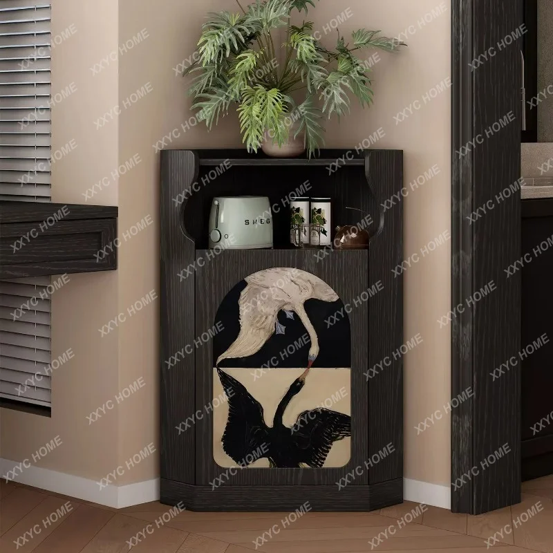 

JYAX40 Cream Wind Solid Wood Triangle Cabinet Home Living Room Bedroom Corner Cabinet Hotel Restaurant Storage