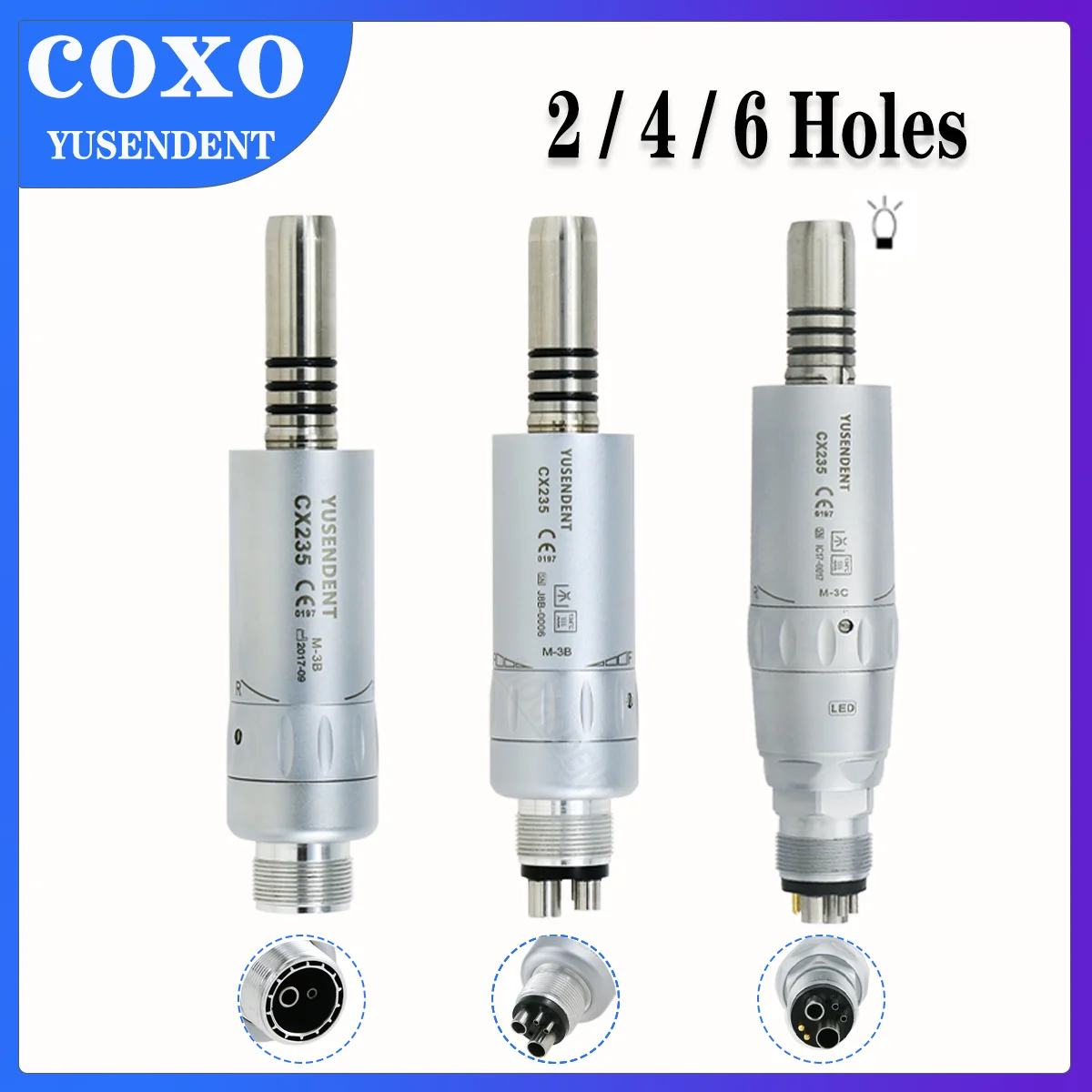 COXO Стоматологический светодиодный оптоволоконный пневматический двигатель Внутренний распылитель воды 2/4/6 отверстий ISO E Тип для низкоскоростного наконечника подходит для NSK KAVO