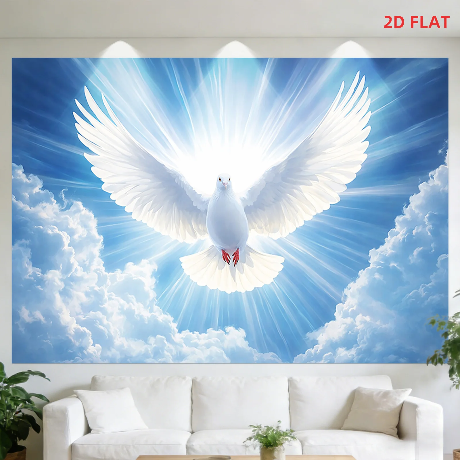 Spiritual White Dove Flying Tapestry Blue Sky Cloud Wall Hanging Art Decoration Canvas Print for Living Room Bedroom Home Decor