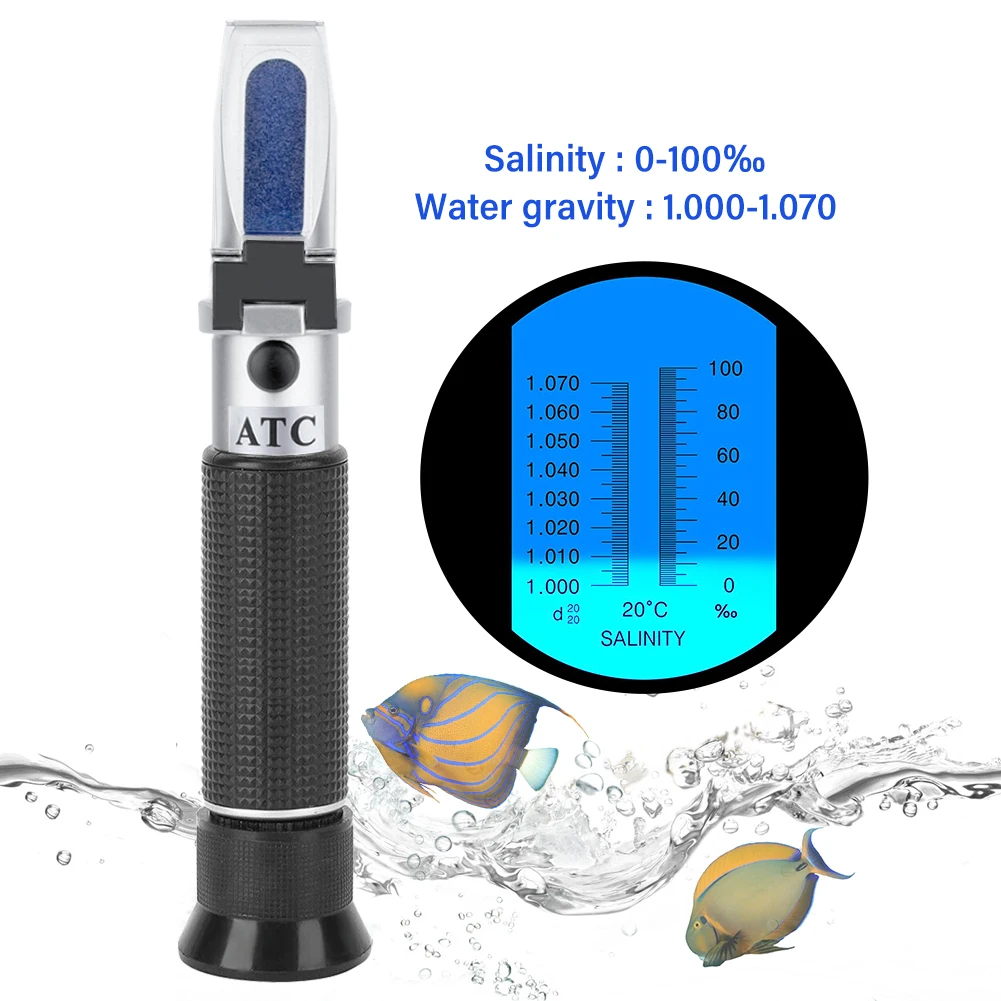 Dual Scale Salt Refractometer Handheld Seawater Salinometer 0-100‰1.000-1.070 for Measuring Sodium Chloride Concentration