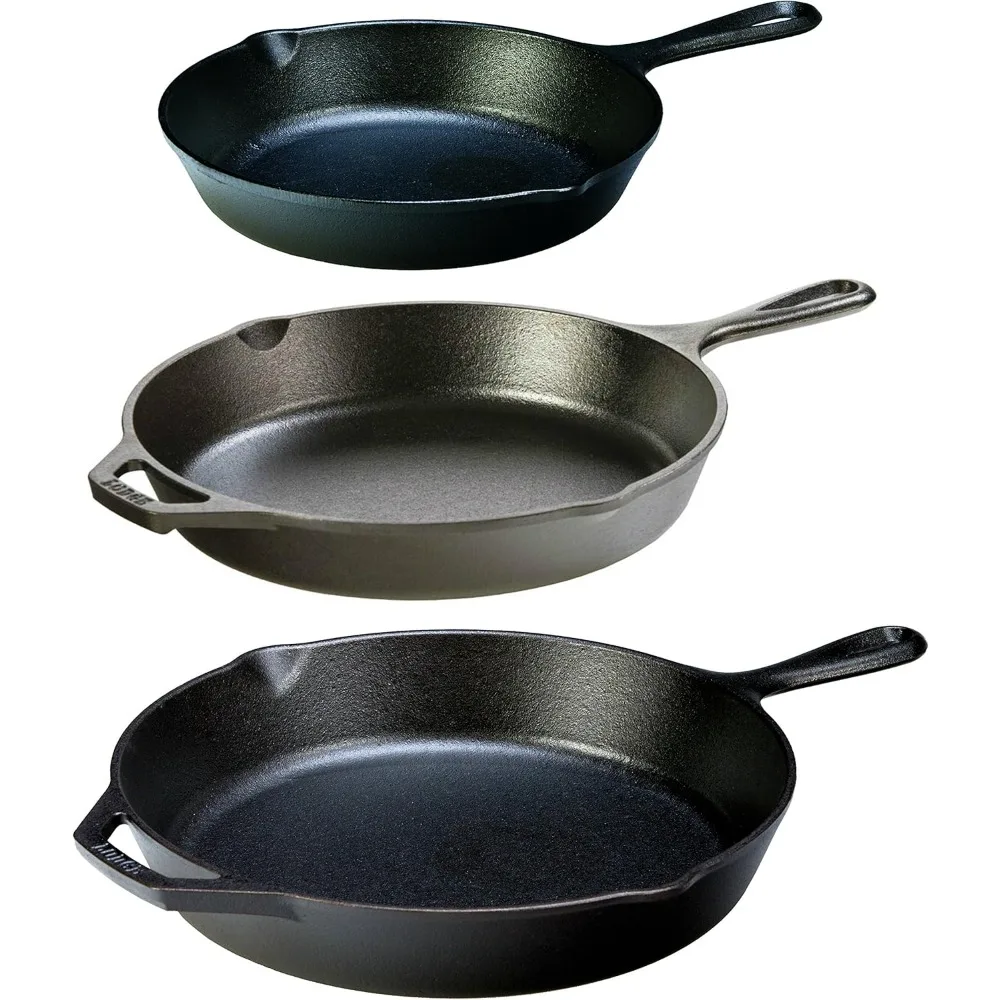 

Seasoned Cast Iron 3 Skillet Bundle. 12 inches and 10.25 inches with 8 inch Set of 3 Cast Iron Frying Pans