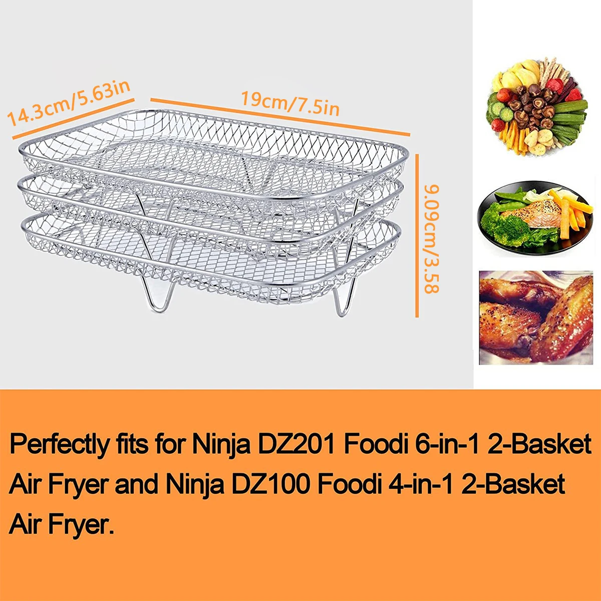 Air Fryer Rack Three Stackable Dehydrator Racks Stainless Steel Basket Tray Air Fryer Accessories Kitchen Gadgets Cooking Tools