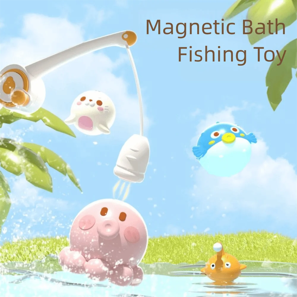 Giocattolo da pesca magnetico per bambini Leone marino Giocattolo da pesca in plastica per bagno Canna da pesca Giocattolo interattivo per acqua da pesca Bambini