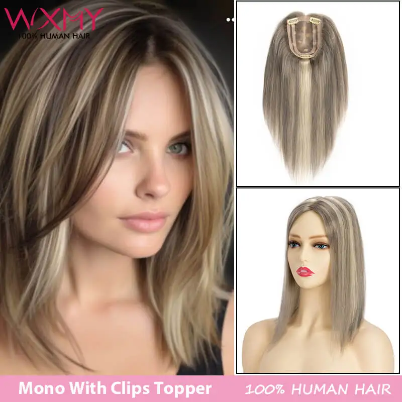 

Mono Base Straight Topper For Women 14Inch Human Hair Women's Wigs 100% Chinese Cuticle Remy Human Hair Wigs With Clips In Stock