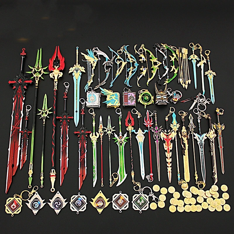 

Anime Genshin Impact Keychain Alloy Sword Weapons Skyward Blade Metal Key Rings Katana Samurai Game Peripherals Gifts Toy Swords