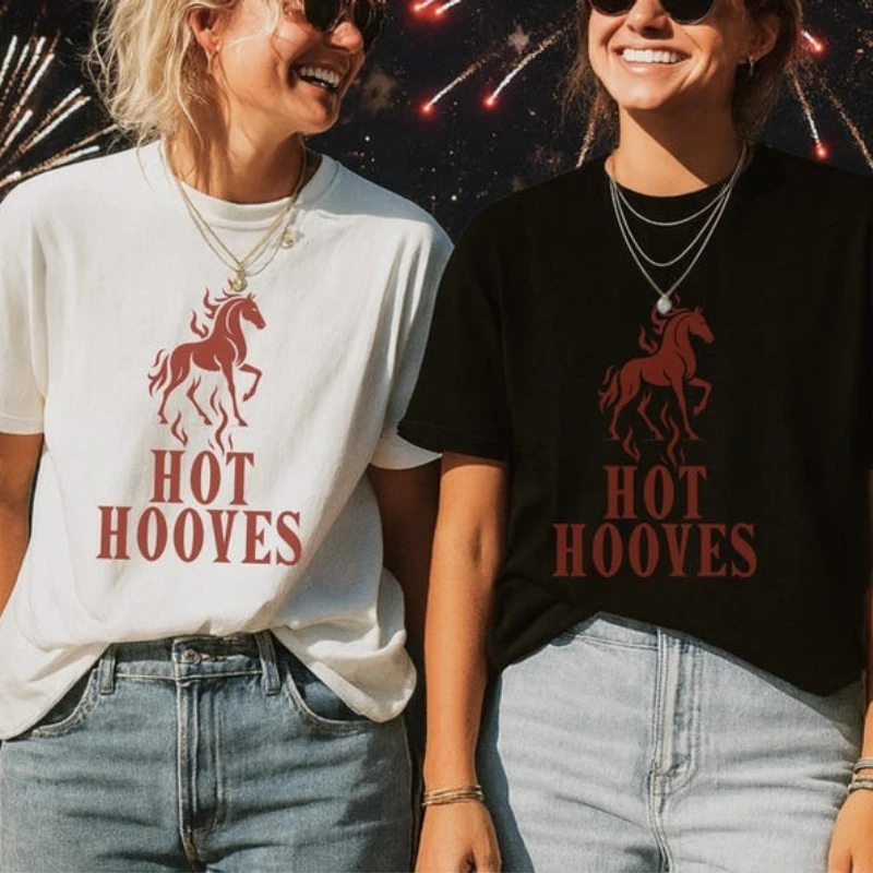 Unisex Front and Print 2026 Year of The Fire Horse Shirt All-match High Quality Cotton Crewneck Adult Printed T-shirt Tops